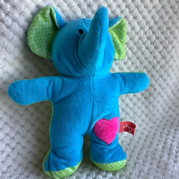 Gitzy Plush Blue Elephant Green Polka Dots with Rattle Inside Stuffed Animal Toy - Picture 3 of 13